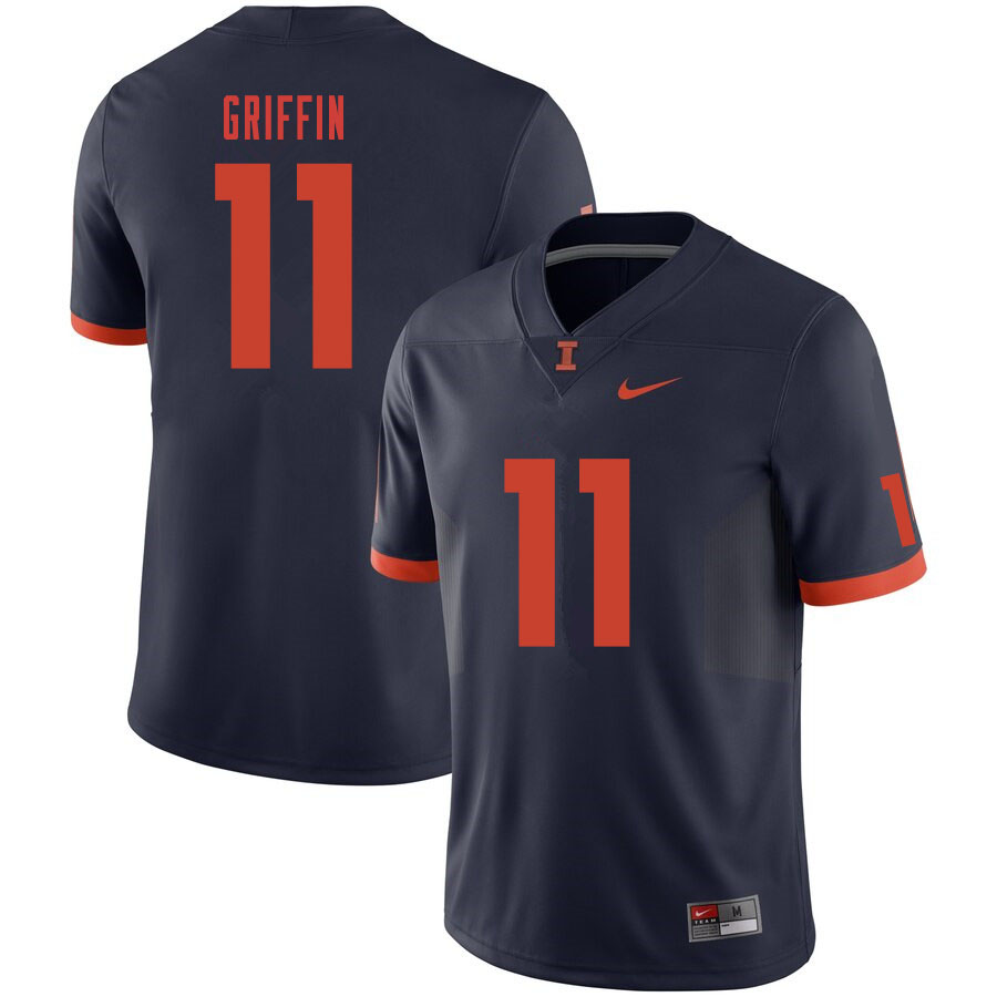 Men #11 Caleb Griffin Illinois Fighting Illini College Football Jerseys Sale-Navy